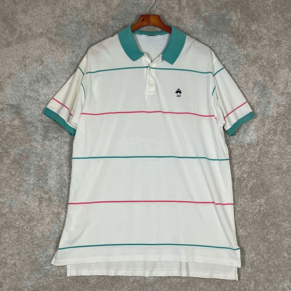 Vintage Brooks Brothers Brooks Golf Mens XL White Striped Cotton Polo Shirt 1818